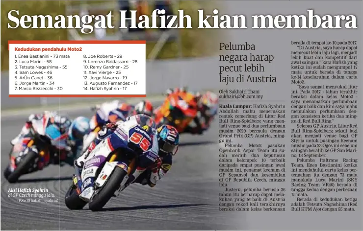  ?? (Foto IG hafizh_syahrin) ?? Aksi Hafizh Syahrin di GP Czech minggu lalu.