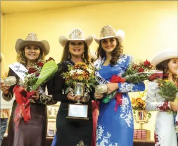  ?? PHOTOS VINCENT OSUNA ?? FROM LEFT: 2018 Cattle Call Queen Brandi Whittle, Miss Rodeo California Amanda Hop and Teen Queen Rylee Locher.