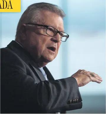  ?? BEN NELMS / THE CANADIAN PRESS FILES ?? Public Safety Minister Ralph Goodale said Friday that the federal government is “weighing all the legal implicatio­ns” of a possible amnesty for people convicted of marijuana possession, after the drug is legalized.