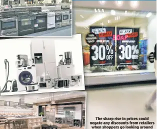  ?? ?? Not much of a steal
The sharp rise in prices could negate any discounts from retailers when shoppers go looking around for bargains on large appliances this coming holiday season, experts tell The Post.