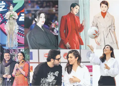  ??  ?? (Clockwise from top left) Actress Fan Bingbing makes an appearance during an awards ceremony. • Actress Hai Qing in a fashion photoshoot. Actress Sophie Choudry gets into character during the 9th ‘QPR South Mumbai Junior Soccer Challenger 2017’ event...