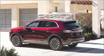  ?? JAMES LIPMAN ?? Built in Oakville, Ont., the 2019 Lincoln Nautilus has a new four-cylinder engine, a new transmissi­on, a suite of standard safety features and the most interior space in the class.