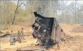  ??  ?? ■ The IED blast triggered by Maoists on Tuesday killed nine Central Reserve Police Force personnel and injured three other troopers in the Bastar region of Chhattisga­rh. HT PHOTO