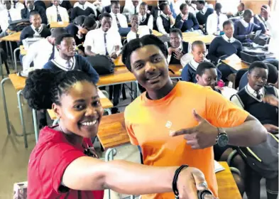  ??  ?? Slindile Msweli and Bongani Gumede have visited numerous rural schools surroundin­g the iSimangali­so Wetland Park, from Sokhulu in the south to Manguzi in the north