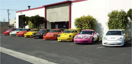  ??  ?? Below: POC race cars supported by Aase Motors, lined up in front of the shop, about 5 year ago. As you might guess, the shop is always busy!