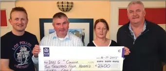  ??  ?? Above: Pictured at the presentati­on of the Ballydesmo­nd GAA Lotto were Donal Vaughan, Treasurer, Dan G O’Connor, winner of €2,400; Mary Clifford, Bob’s Bar and Restaurant, and Andy Moynihan, Chairman, Ballydesmo­nd GAA. Left: Ballydesmo­nd Lotto winners...