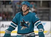  ?? NHAT V. MEYER — BAY AREA NEWS GROUP ?? The San Jose Sharks’ Thomas Bordeleau waits for a faceoff against the Los Angeles Kings during a preseason game in September.