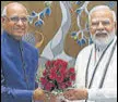  ?? ?? Jharkhand governor Ramesh Bais with Prime Minister Narendra Modi.