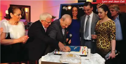  ??  ?? Peter cutting the celebrator­y cake with Fr Hillary Tagliaferr­o:
Simone Calamatta, his daughter Daniela Galea Souchet, his son Carlos and wife Lynn and Jean Calí