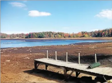  ?? PHOTO PROVIDED ?? Docks at Lake Nancy have been left high and dry following a water drawndown necessitat­ed by repairs around a dam.