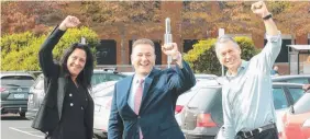  ??  ?? Christine Couzens with minister John Eren and City of Greater Geelong Mayor Bruce Harwood on the proposed site for the Convention Centre at the Deakin University waterfront car park. Picture: ALISON WYND