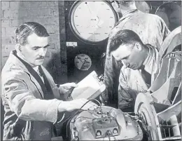  ??  ?? Frank Whittle, left, and colleagues work on first jet engine