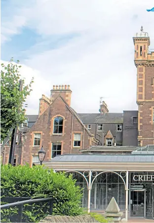  ??  ?? The magnificen­t frontage welcomes guests to Crieff Hydro and there’s