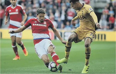  ??  ?? Gaston Ramirez, here tackling Spurs’ Dele Alli earlier this season, has asked for a transfer away from Boro. Picture by Tom Collins