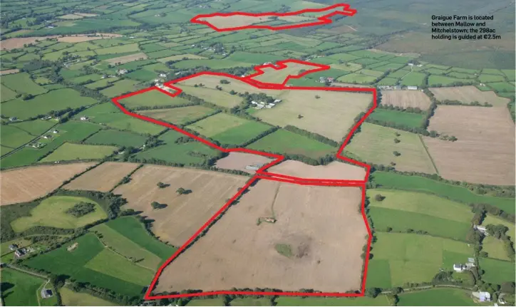  ??  ?? Graigue Farm is located between Mallow and Mitchelsto­wn; the 298ac holding is guided at €2.5m