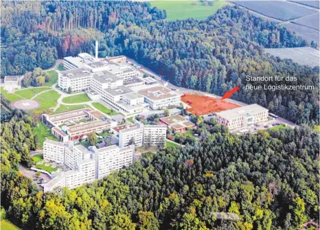  ?? FOTO: SZ ?? Das Friedrichs­hafener Klinikum wächst weiter: Auf dem Gelände soll zwischen Mutter-Kind-Zentrum („Mukiz“) und dem Ärztehaus das neue Logistikze­ntrum entstehen.