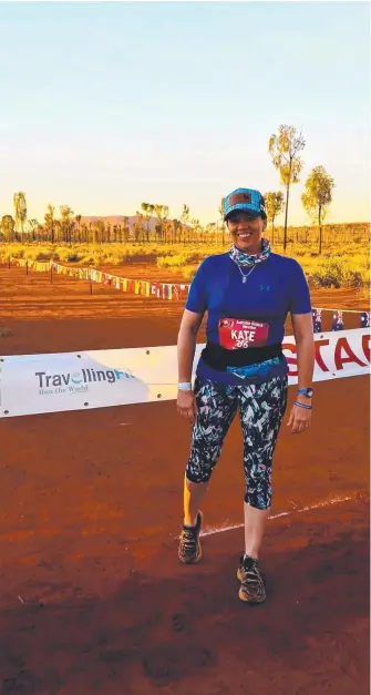  ??  ?? Dolly's Dream co-founder Kate Everett in Yulara for the marathon. Picture: Supplied