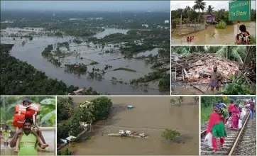  ?? (Photos AFP) ?? Trois mille camps de réfugiés ont été mis en place, mais de nombreuses zones restent très difficiles d’accès. Il s’agit des pires inondation­s depuis un siècle dans l’État du Kerala.