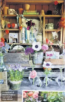  ??  ?? A shedload of blooms make a tool store a cosy retreat