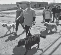  ?? JEREMY FRASER/CAPE BRETON POST ?? From left, Jordan Hunziker, Noelle Gouthro and Bev Devereaux are shown walking their dogs and supporting the Walk for Alzheimer’s in Sydney on Sunday. More than $40,000 was raised for this year’s event, and that money will stay on the island to support...