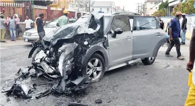  ?? PHOTO BY CHRISTOPHE­R THOMAS ?? One of the vehicles damaged in an accident in Montego Bay earlier this year.