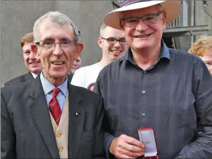  ??  ?? Richard, Duke De Stacpoole KM, President of Order of Malta Ireland presenting Michael Mc Cormick with the Malta Silver Medal in recognitio­n for his work with Malta Services