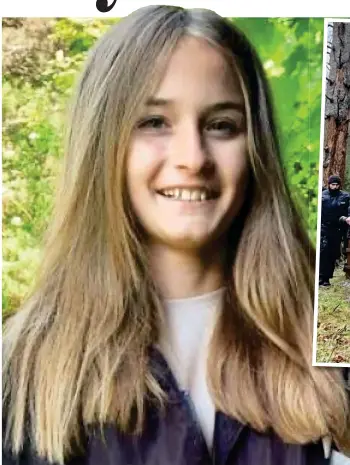  ?? ?? Victim: Schoolgirl Luise. Inset: Police in woodland near the scene of her killing