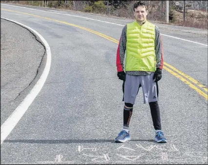  ?? SUBMITTED ?? Will Brien is taking part in a run from the Canso Causeway to Halifax, to raise funds to help with travel expenses for cancer patients. Here, Brien is shown at the starting line for his Day 4 trek, which included running through Truro.