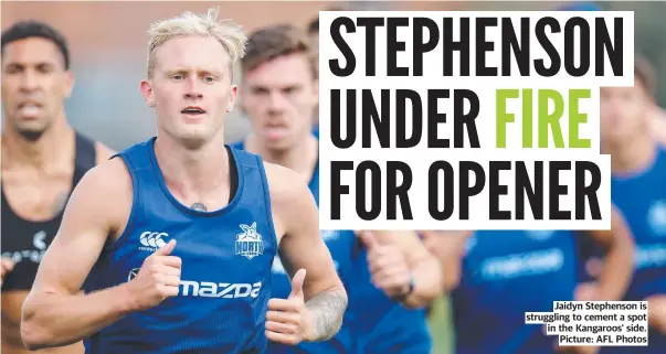  ?? ?? Jaidyn Stephenson is struggling to cement a spot in the Kangaroos’ side. Picture: AFL Photos