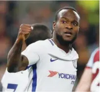  ?? Reuters ?? Chelsea’s Victor Moses celebrates scoring their second goal against Burnley during their English Premier League match at the Turf Moor in Burnley on Thursday.