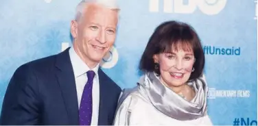  ?? File / Associated Press ?? ↑ Anderson Cooper and Gloria Vanderbilt attend the premiere of ‘Nothing Left Unsaid’ in New York.