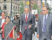  ?? PTI FILE ?? ■ Union minister Sushma Swaraj with India’s permanent representa­tive to UN Syed Akbaruddin (centre) during her visit to New York in September this year.