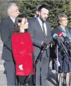  ??  ?? Colum Eastwood and the SDLP delegation at Stormont Castle yesterday. Top right, Secretary of State James Brokenshir­e and (right) Republic’s Foreign Minister Charlie Flanagan. Below: DUP leader Arlene Foster