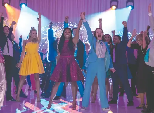  ?? PHOTOS: NETFLIX ?? The Prom, starring Ariana Debose, centre left, and Jo Ellen Pellman, is half-baked toe-tapper that delivers forgettabl­e fun and a welcome distractio­n from the pandemic.
