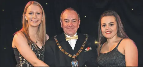  ??  ?? Provost Ian Clarkson with Megan McNicol and Ellie Wood of the Arran Active Schools youth leaders.