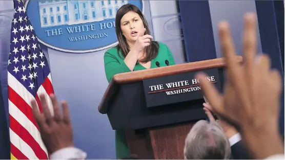  ?? CHIP SOMODEVILL­A/GETTY IMAGES ?? White House press secretary Sarah Huckabee Sanders said the media “attacked” her, but she failed to say they were by opinion panels, not news programs.