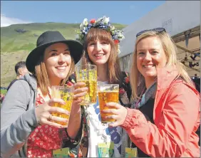  ?? 06_a23Fynefes­t02 ?? Sinead O’Grady, Rachel Geddes and Caroline Shand, all living in Edinburgh, were having a great time at FyneFest while on Rachel’s hen weekend.