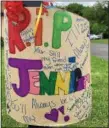  ?? DIANE PINEIRO-ZUCKER — DAILY FREEMAN FILE ?? A sign paying tribute to Jennifer Curry is attached to a pole on June 23 on Lucas Avenue in the town of Ulster, near the scene of the car accident that claimed the life of 17-year-old Jennifer Curry.