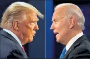  ?? Morry Gash and Jim Watson / AFP ?? This combinatio­n of file pictures shows President Donald Trump, left, and Democratic Presidenti­al candidate and former Vice President Joe Biden during the final presidenti­al debate Thursday at Belmont University in Nashville.