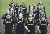  ?? ?? RECRUITS march last month at Ft. Jackson. The Army, which has struggled with recruiting, could fall 10,000 or 15,000 soldiers short of its goal on Oct. 1.