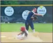  ?? SAM STEWART — DIGITAL FIRST MEDIA ?? Spring-Ford’s Megan Kern throws to first base for a double play against Hazleton Monday.