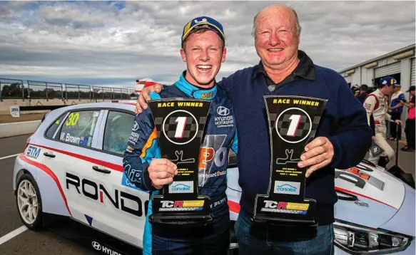  ?? Photo: TCR AUSTRALIA ?? NUMBER ONE: Will Brown and his father Shane celebrate his twin round-five TCR Australia victories at Winton Motor Raceway earlier this month.