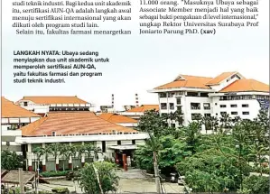  ??  ?? LANGKAH NYATA: Ubaya sedang menyiapkan dua unit akademik untuk memperoleh sertifikas­i AUN-QA, yaitu fakultas farmasi dan program studi teknik industri.