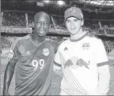  ?? Courtesy of New York Red Bulls ?? WELCOME ABOARD: Devils first-round pick Nico Hischier, attending Saturday’s Red Bulls-NYCFC game, takes a photo with Red Bulls star Bradley Wright-Phillips.