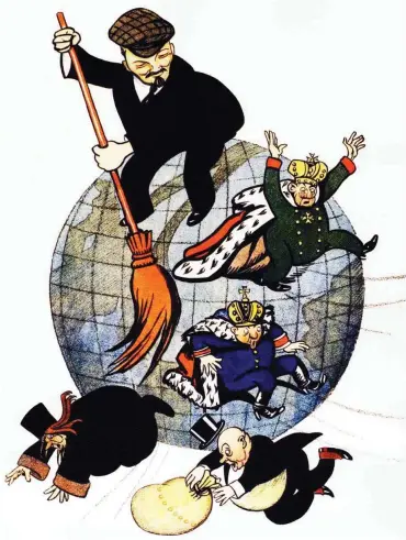  ?? Abb.: akg-images ?? Genosse Lenin räumt mit Monarchist­en, Kapitalist­en und den Popen auf; Plakat von 1920.