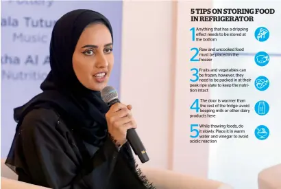  ?? — Photo by Dhes Handumon ?? Sheikha Al Ahbabi, official nutritioni­st of Al Jalila Cultural Centre for Children, speaks during the Press conference announcing their January-February 2018 events, primarily ‘The Loop’ which aims to educate nannies on nutrition.