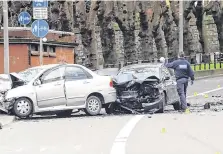  ?? PHOTO: GARETH CHANEY/COLLINS ?? Fatal collision: A garda at the scene of the crash at Drumcondra Road Lower in Dublin early yesterday.