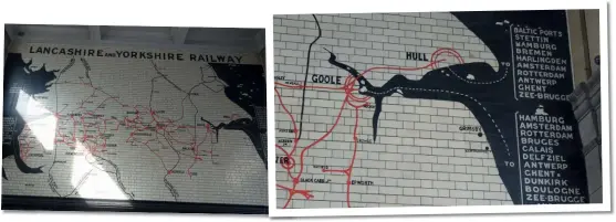  ??  ?? Lancashire and Yorkshire Railway map at Manchester’s Victoria Station showing the port of Hull and Continenta­l destinatio­ns