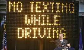  ?? FRANK FRANKLIN II / AP ?? New York Gov. Andrew Cuomo announces a boost to texting-while-driving penalties in May. His state will now study a device that detects such actions.