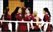  ?? Enterprise-Leader/MARK HUMPHREY ?? Gentry volleyball coach Delanie Tipton tries to get her team on track during a time-out. The Lady Pioneers were swept at Prairie Grove Thursday by scores of 25-15, 25-8, 25-21.